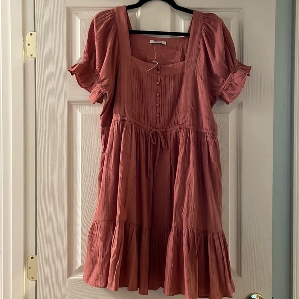 Madewell mauve mini dress puff sleeve buttons